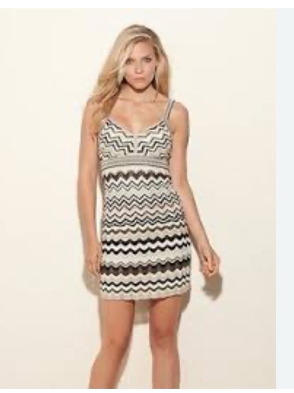 Guess Black & Cream Zigzag Lace Mini Dress